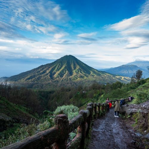 footpath with mountain behind