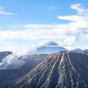 clouds over volcano