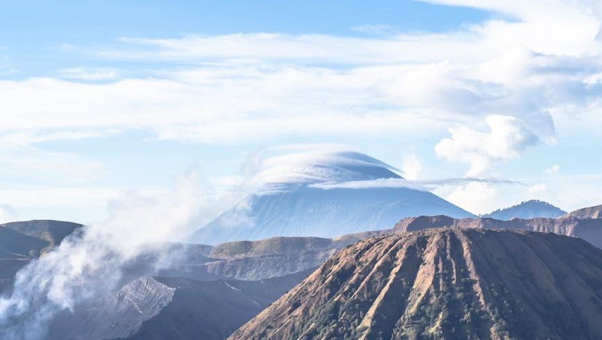 clouds over volcano